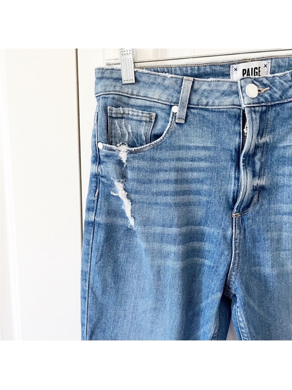 PAIGE High Rise (Sarah) Straight Ruffled Hem Crop Jeans - Picture 8 of 12
